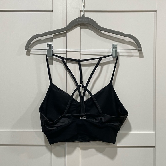 Alo yoga Lavish Black satin glossy Strappy with mesh Bralette - Picture 3 of 6